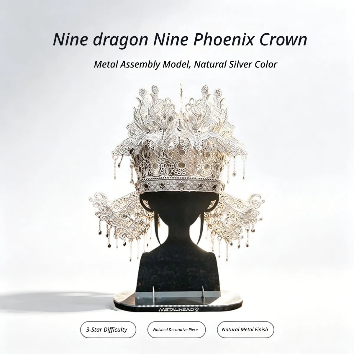 Diancui Nine‑Dragon‑Nine‑Phoenix Crown 3D Metal Puzzle DIY Kit | Decor Ornament Toy, With Detailed Video Tutorial product detail 1