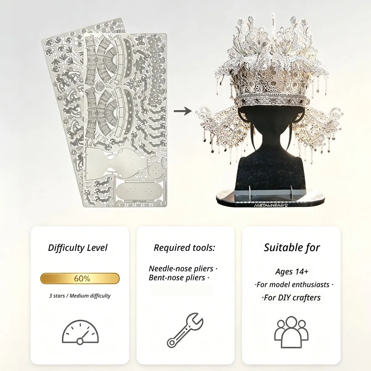 Diancui Nine‑Dragon‑Nine‑Phoenix Crown 3D Metal Puzzle DIY Kit | Decor Ornament Toy, With Detailed Video Tutorial product detail 3