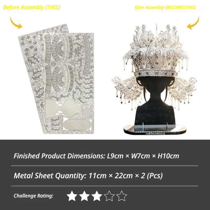 Diancui Nine‑Dragon‑Nine‑Phoenix Crown 3D Metal Puzzle DIY Kit | Decor Ornament Toy, With Detailed Video Tutorial product detail 4