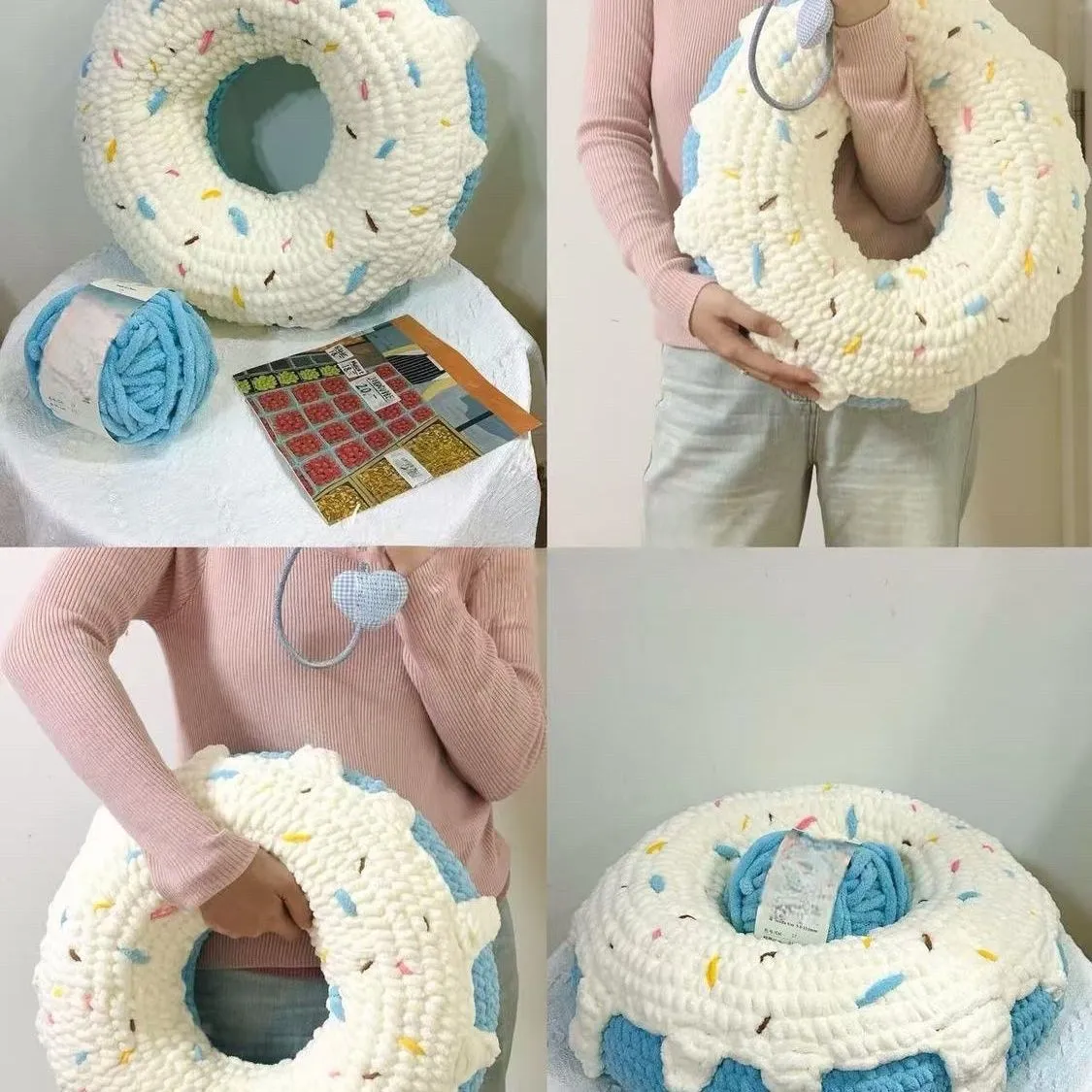 Donut Pillow Chunky Yarn Crochet DIY Kit | No Stuffing Included, 2 Colors Available product detail 2