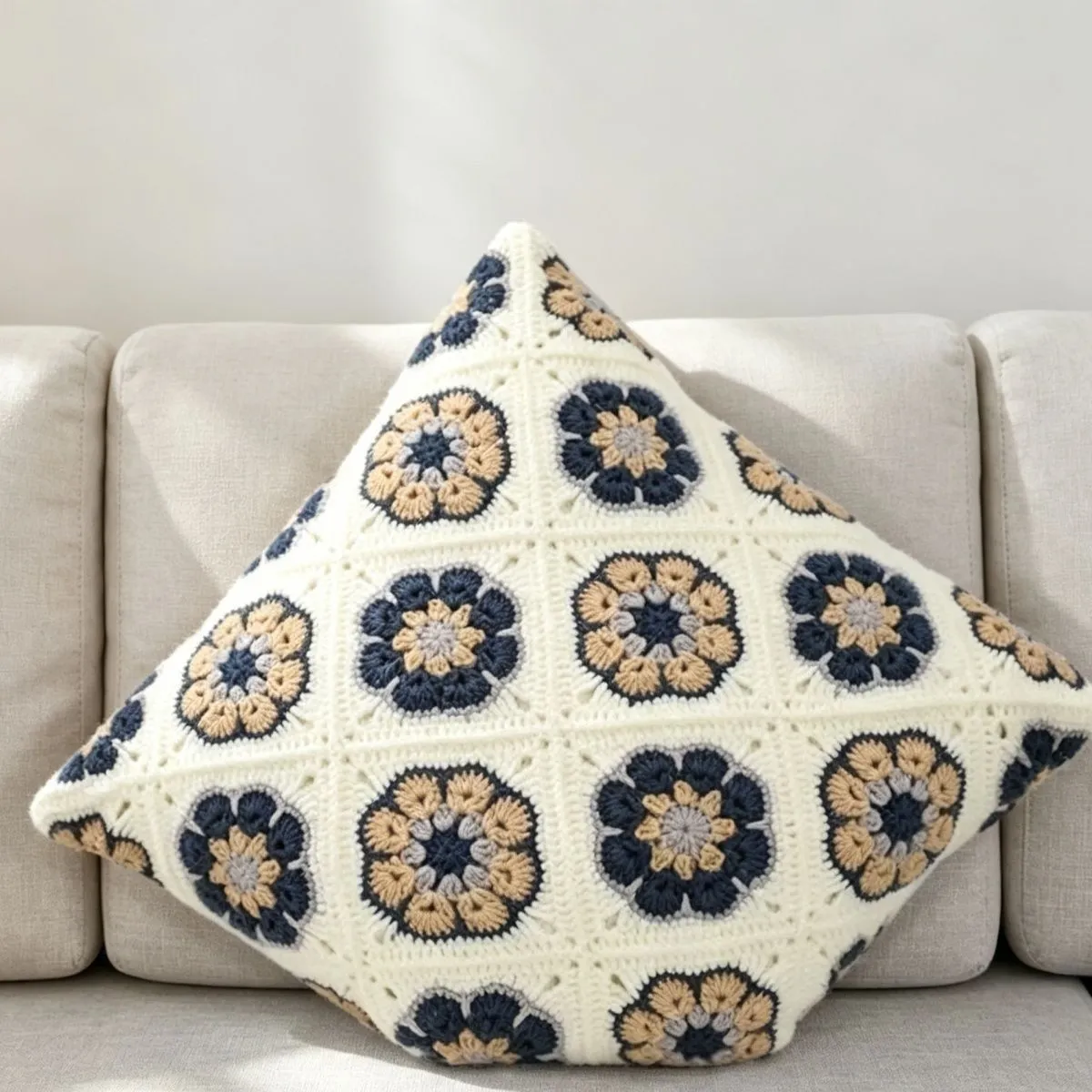 Granny Square Phoenix Flower Pillow Cover Crochet DIY Kit | All Materials Included, Pillow Insert Not Included, With Detailed Video Tutorial product detail 2