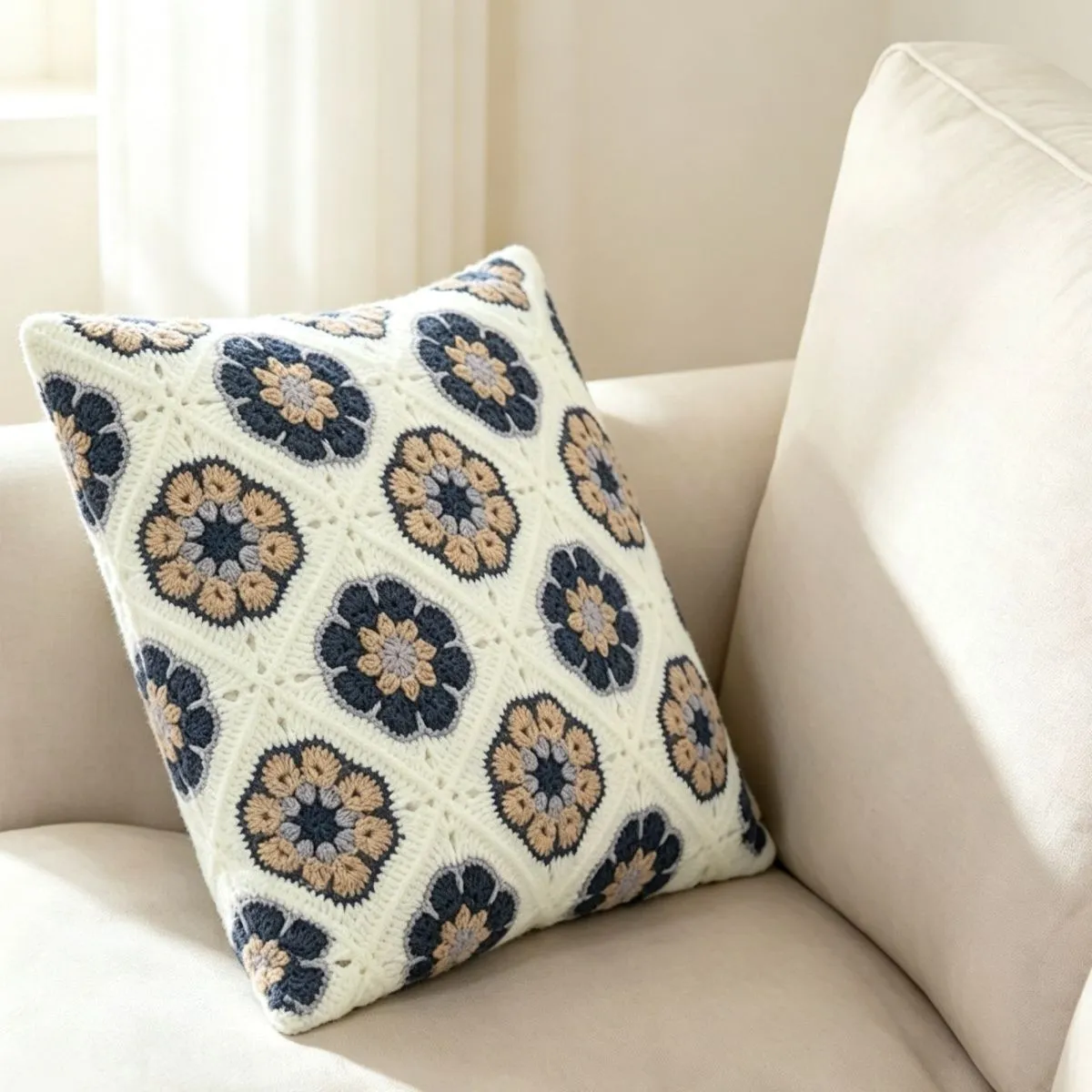 Granny Square Phoenix Flower Pillow Cover Crochet DIY Kit | All Materials Included, Pillow Insert Not Included, With Detailed Video Tutorial product detail 3
