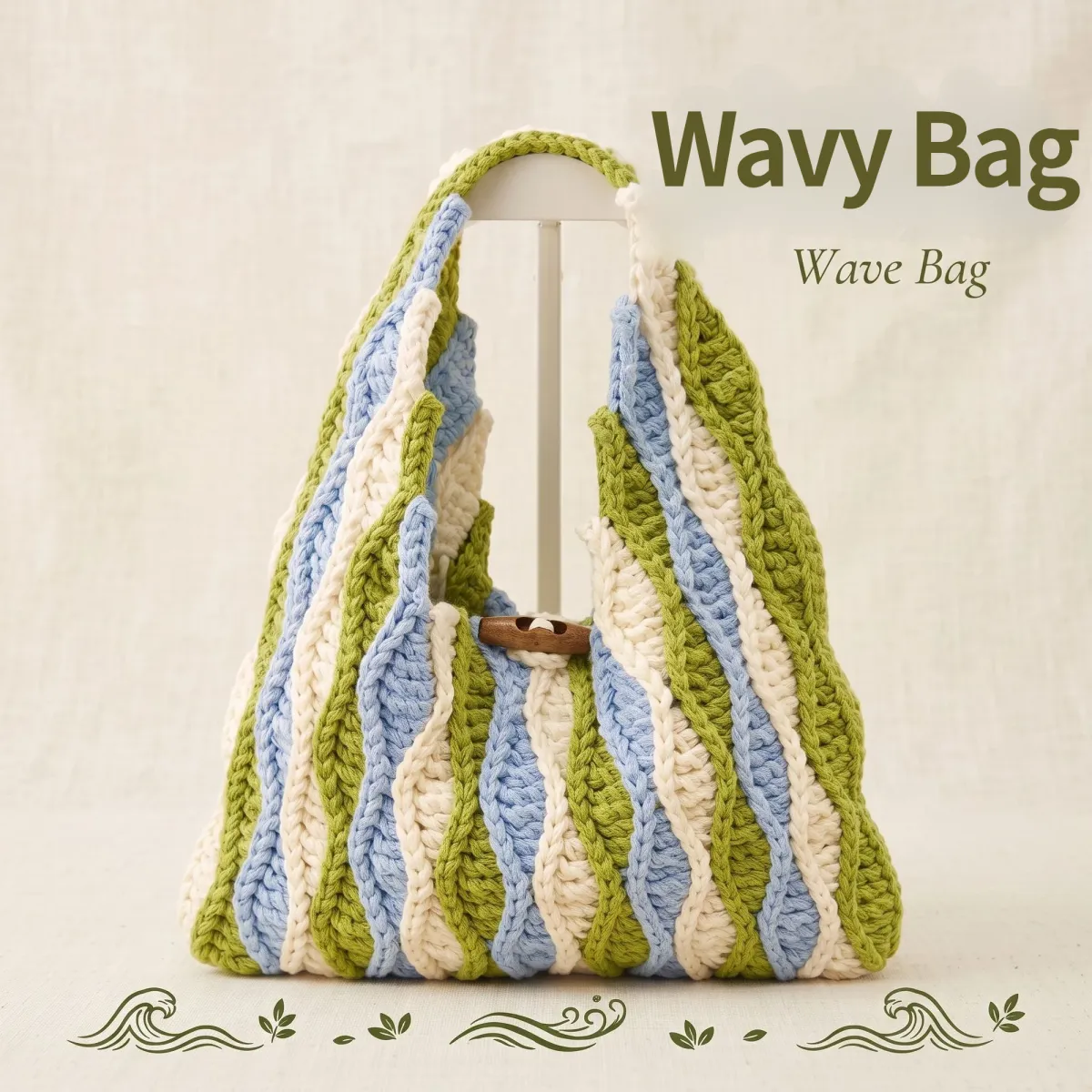 Green Wavy Openwork Crochet Bag DIY Kit | All Tools Included, With Video Tutorial product detail 1
