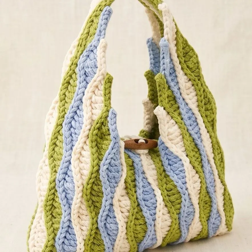 Green Wavy Openwork Crochet Bag DIY Kit | All Tools Included, With Video Tutorial product detail 2
