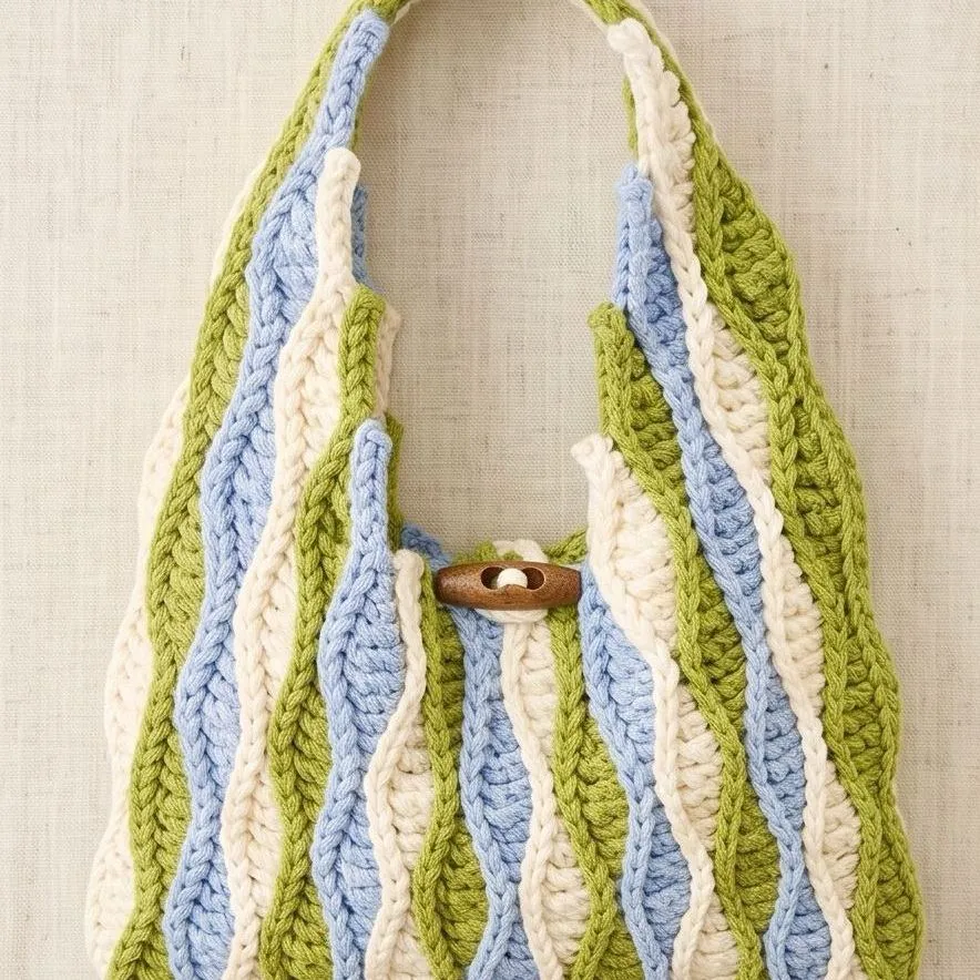 Green Wavy Openwork Crochet Bag DIY Kit | All Tools Included, With Video Tutorial product detail 4