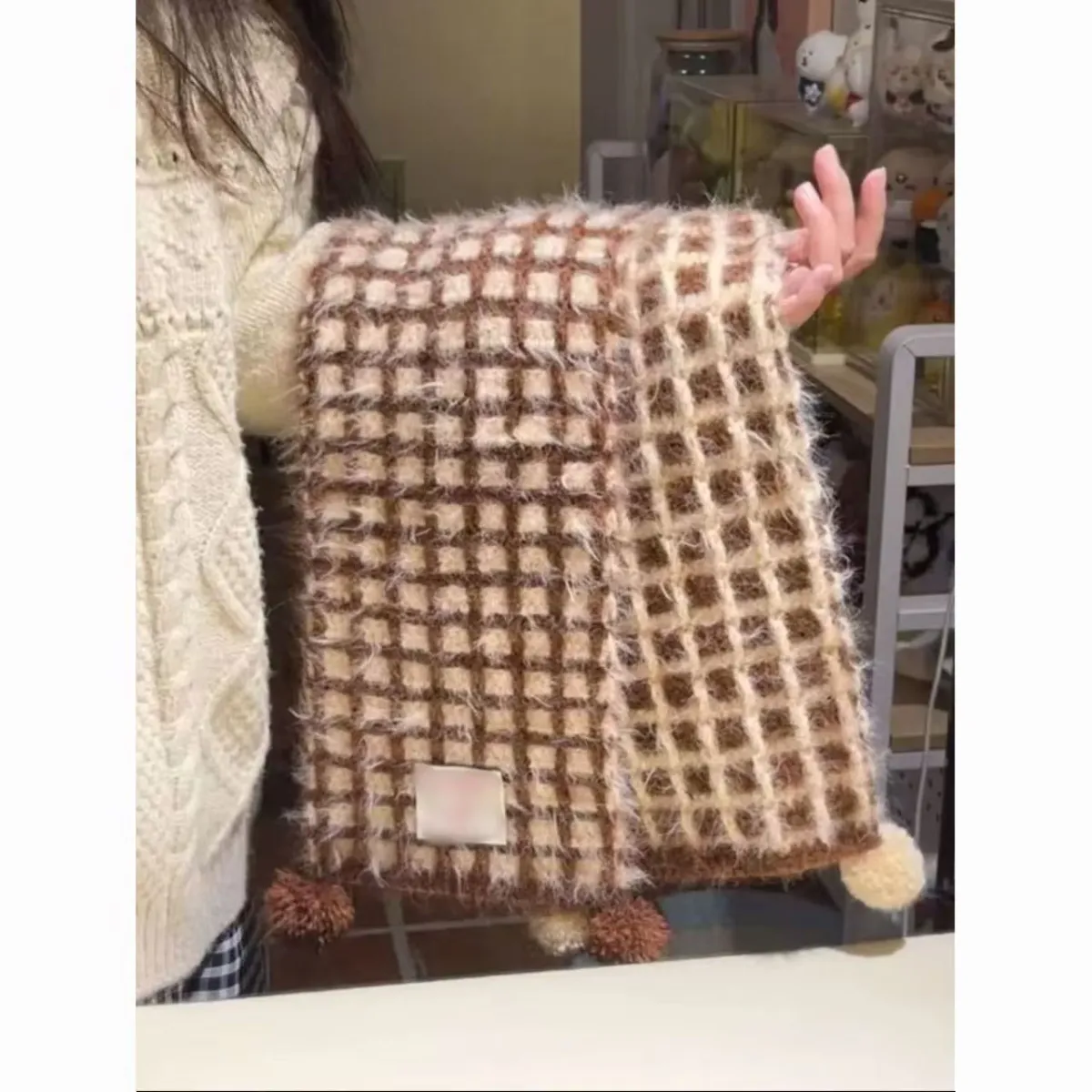 Soft Color Palette Candy Check Double-Sided Scarf Crochet DIY Kit | All Tools Included, 2 Colors Available, With Video Tutorial product detail 3