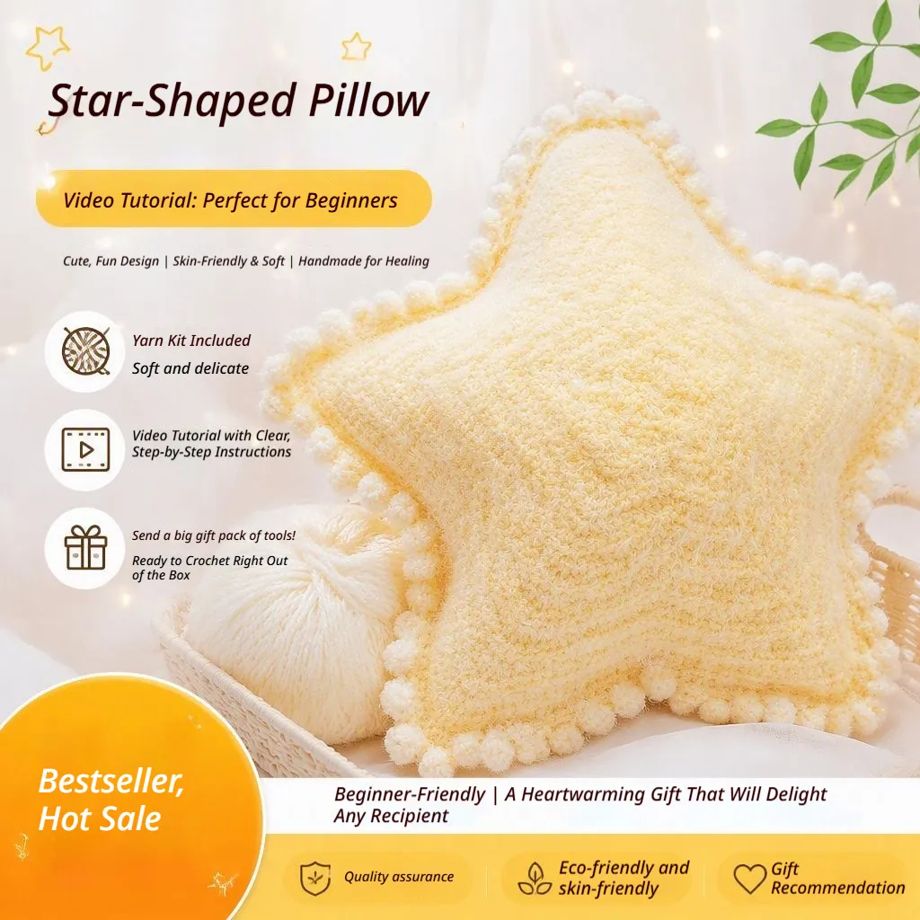 Star Pillow Crochet DIY Kit | Finished Size Approx 30cm, No Stuffing Included, 5 Colors Available, With Detailed Video Tutorial product detail 2