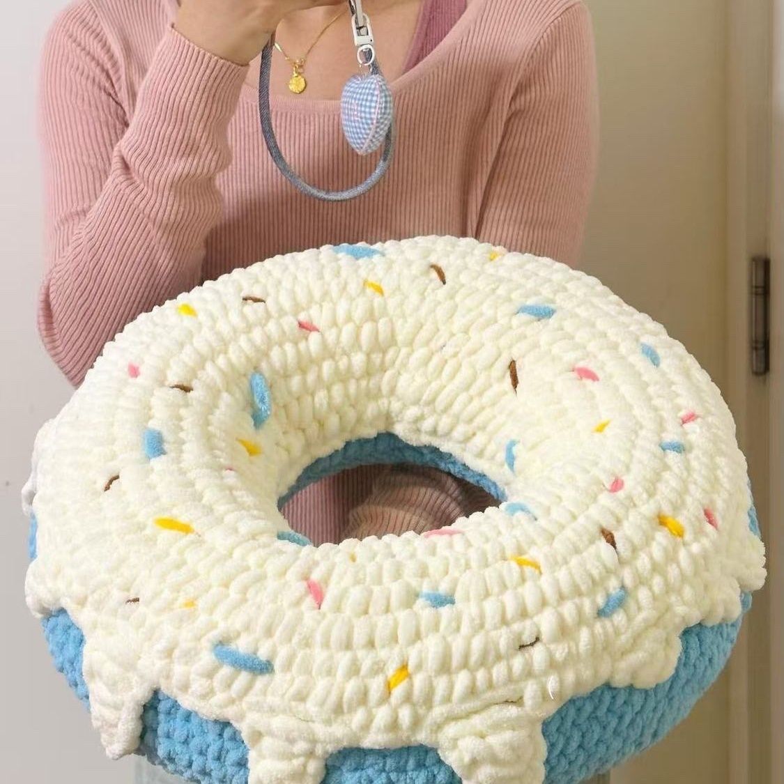 Donut Pillow Chunky Yarn Crochet DIY Kit | No Stuffing Included, 2 Colors Available Donut Pillow Chunky Yarn Crochet DIY Kit | No Stuffing Included, 2 Colors Available - Image 1